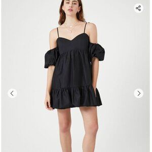 Forever 21 Poplin Off-the-Shoulder Black Mini Dress NWT S